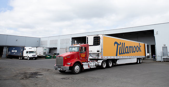 Large truck leaves loading bay