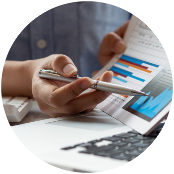 Associate showing graphs and charts